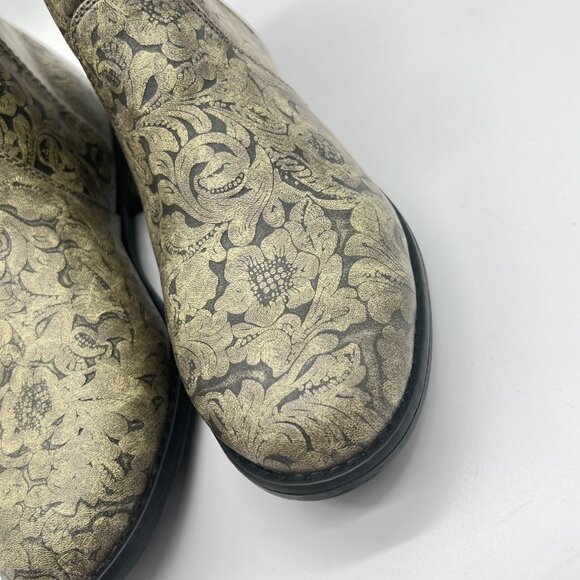 Roxy Womens Size 7 Black And Tan Floral Faux Vegan Leather Ankle Boots Shoes - Picture 5 of 15